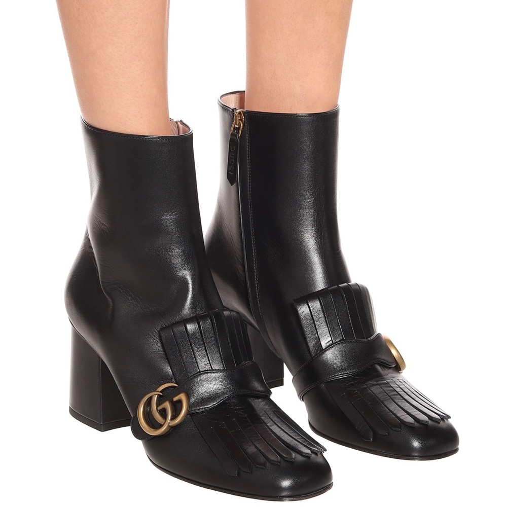 Gucci GG Marmont Fringe Leather Ankle Booties